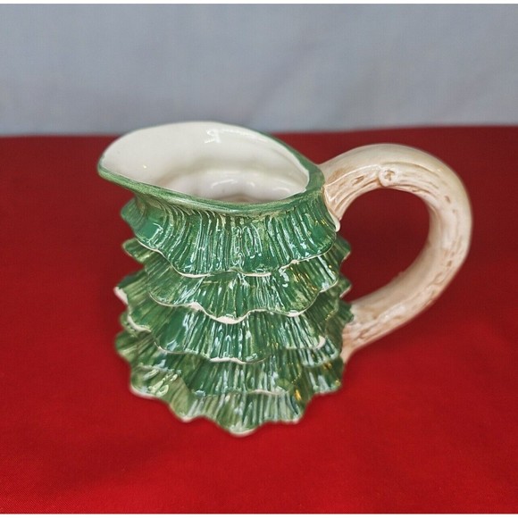 Christmas Pine Tree Creamer Mug Vintage 1989 Green Cup 6 oz Holiday Xmas - Picture 1 of 12